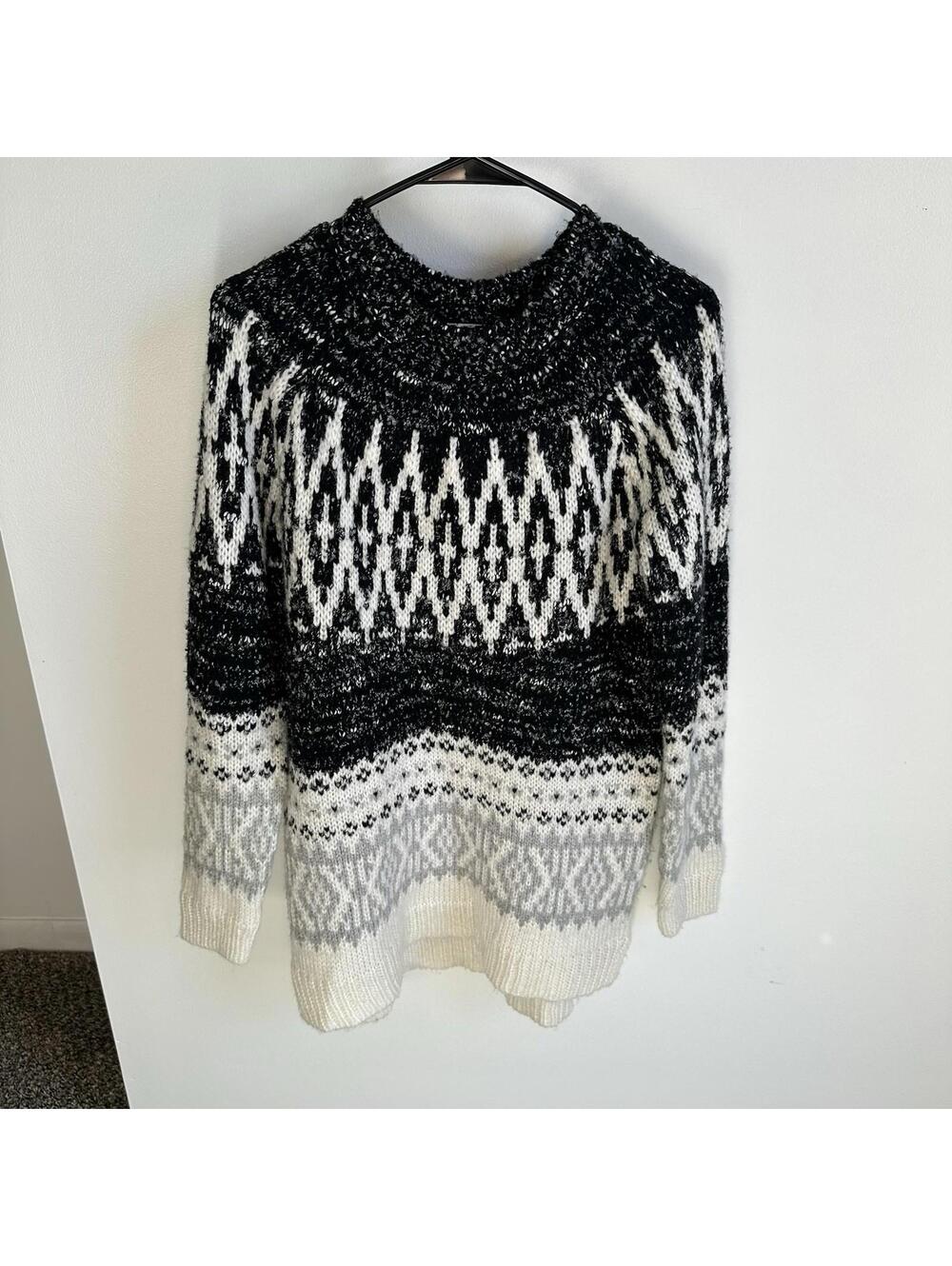 Merona Knit Sweater Tunic Oversized White and Black Woman's Size S Pre Owned